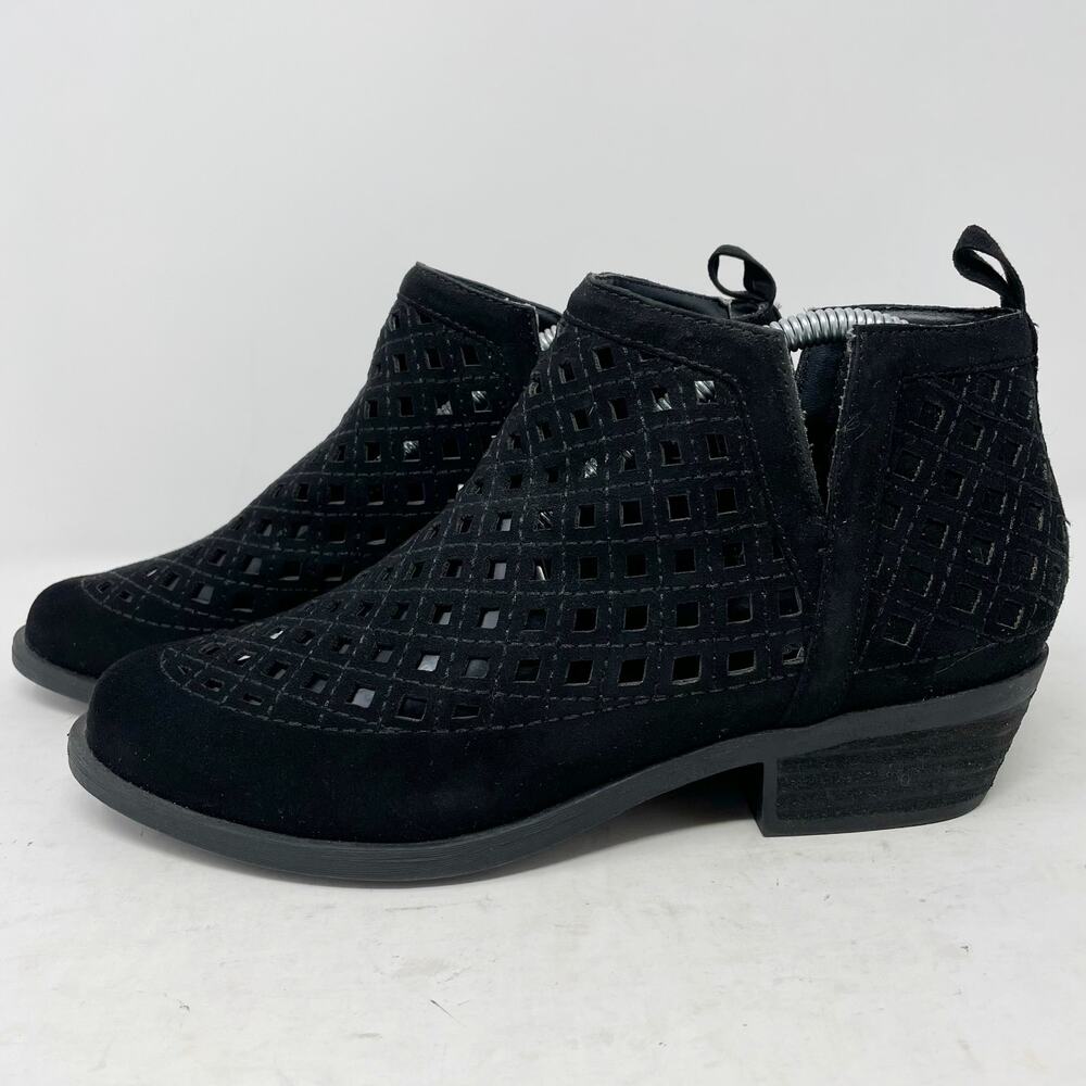 Carlos Santana Black Suede Barnes Booties Womens 6 Lattice Cage